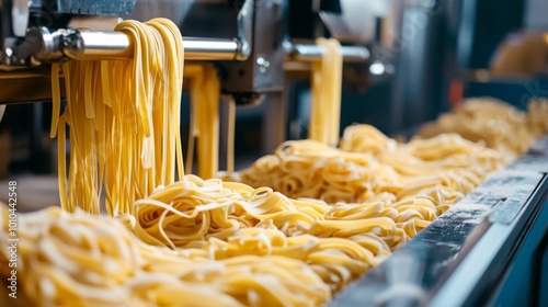 Freshly Made Pasta Noodles Exiting a Machine photo