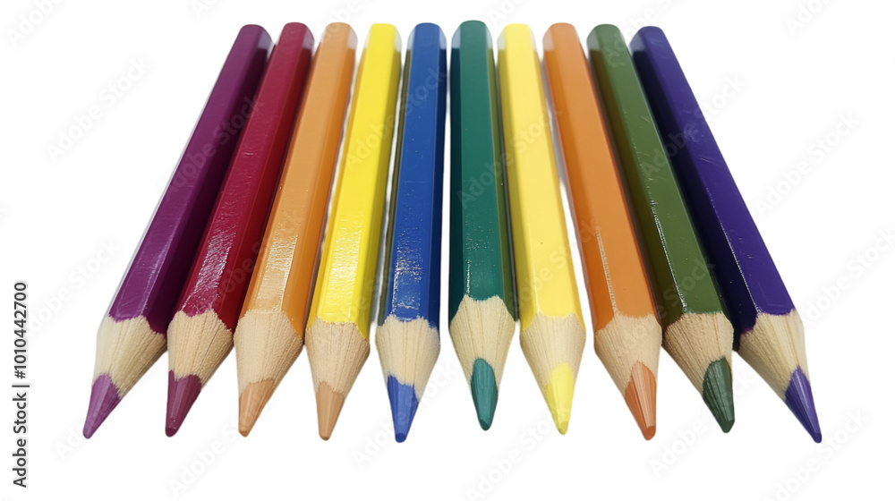 Arrange of sharpened color pencil on white and transparent background. PNG cutout. Arrange of sharpened color pencil on white and transparent background. PNG cutout.