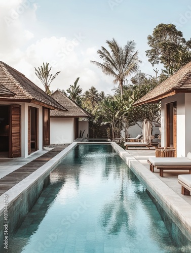Serene Wide Angle of Minimalist Bungalows by Pool