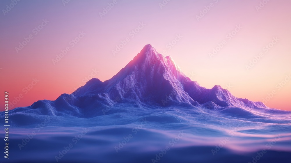 Low-poly pixel mountain peak, deep caves lit subtly from within, expansive open space above with soft gradient sky for text Low-poly pixel mountain peak, deep caves lit subtly from within, expansive open space above with soft gradient sky for text