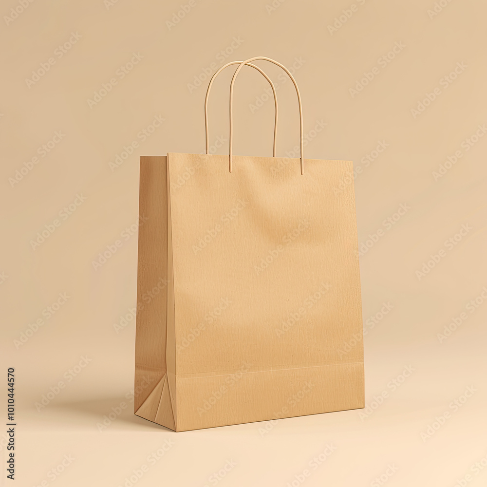 Natural tan bag; smooth surface with a folded top, set against a beige backdrop in soft, warm light.