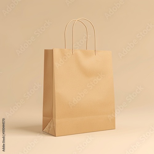 Obraz na płótnie Natural tan bag; smooth surface with a folded top, set against a beige backdrop in soft, warm light. w salonie
