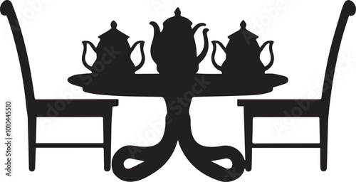 A vector silhouette image of a tea table on a white background Art & Illustration