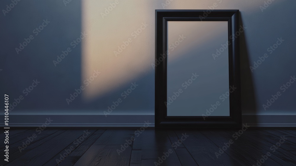 Elegant Black Frame on Dark Wooden Floor Elegant Black Frame on Dark Wooden Floor