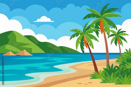 Pacific sunrise in Sea beach vector art illustration