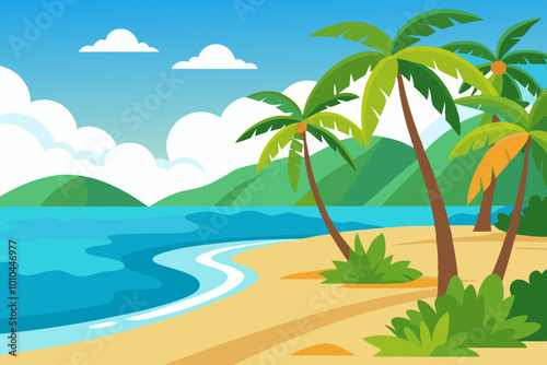 Pacific sunrise in Sea beach vector art illustration