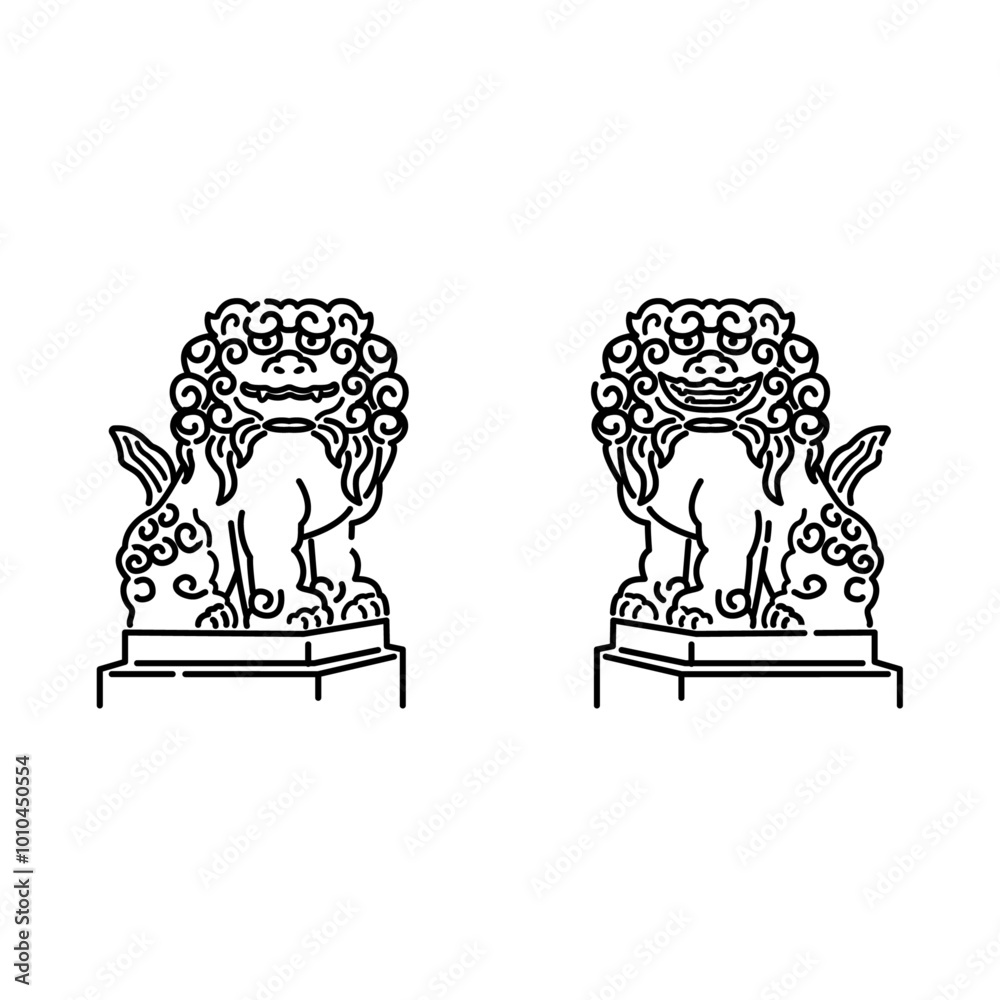Φωτογραφία 狛犬のイラスト（線画）
