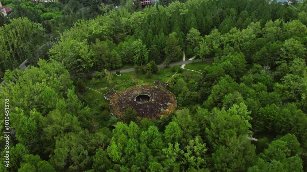 Aerial View of Abandoned Bath Complex in Tskhaltubo Resembling UFO