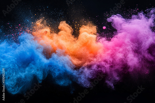 Vibrant Eruption: The Art and Science of Colored Powder Explosions Against a Dark Canvas