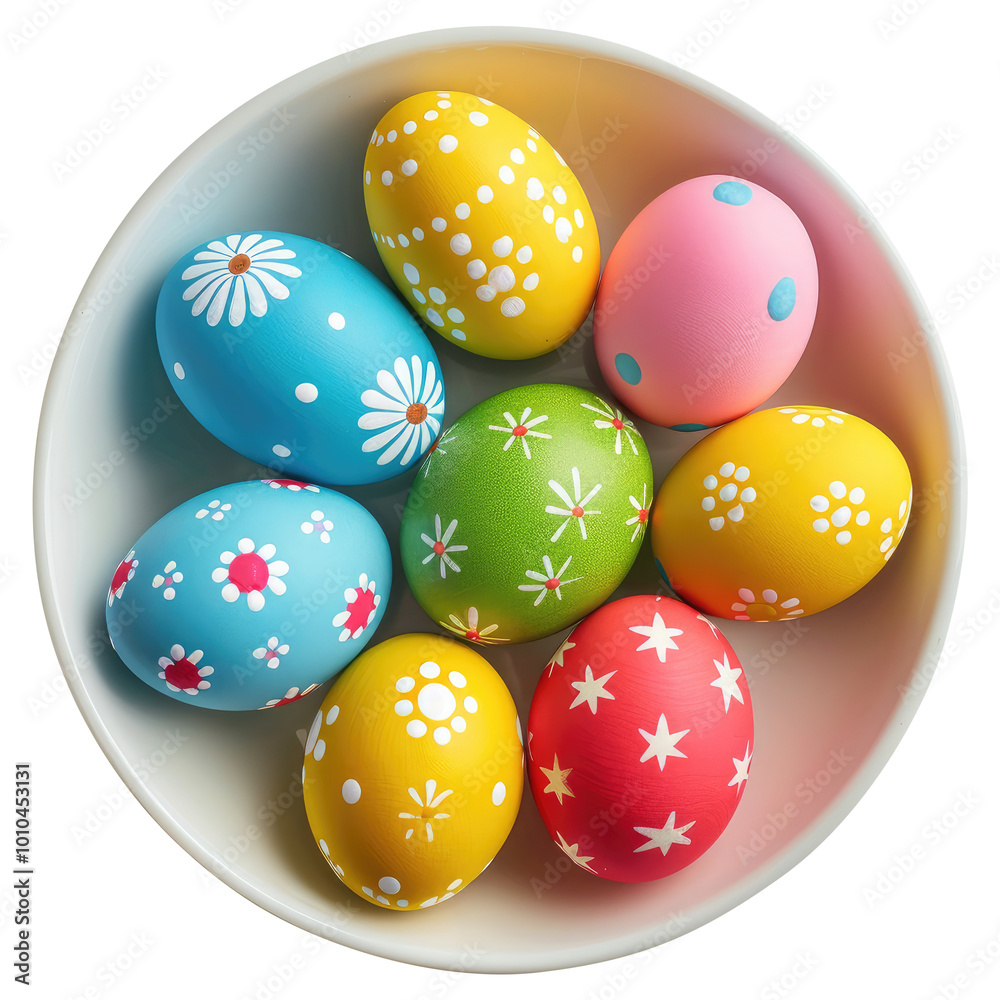 easter eggs in bowl top view isolated on transparent white background, clipping path easter eggs in bowl top view isolated on transparent white background, clipping path