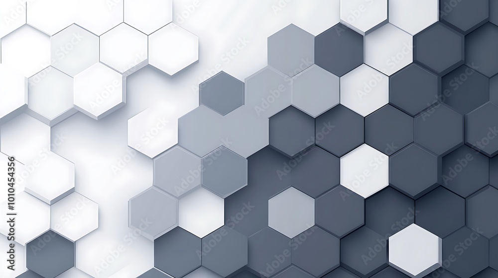 Abstract geometric pattern of hexagons in shades of gray and white.