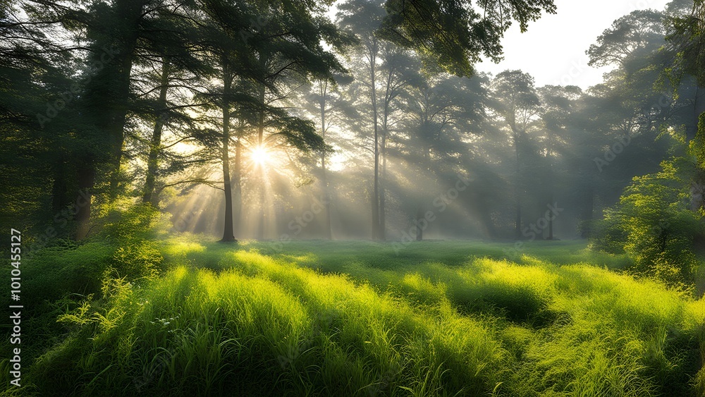 morning mist in the forest morning mist in the forest