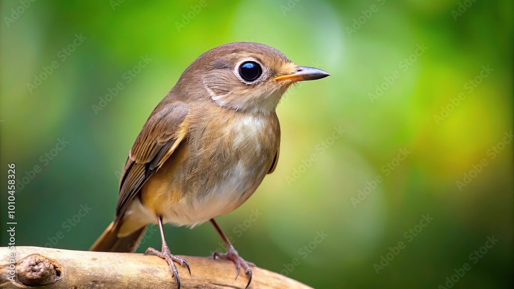 Fototapeta premium Forced perspective image of a brown breasted flycatcher perched on a branch in its natural habitat