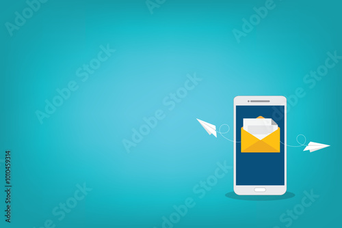 Newsletter. Illustration of email marketing. subscription to newsletter, news, offers, promotions. a letter and envelope. subscribe, submit. send by mail.	