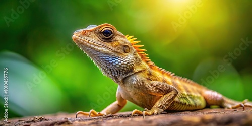 Forced perspective image of an oriental garden lizard in an Indian garden photo