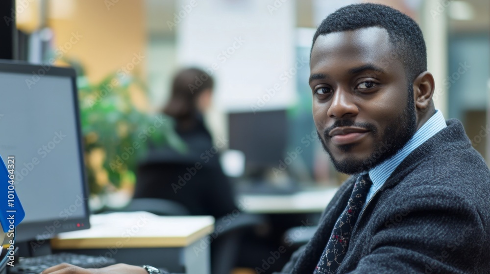 A Confident Black Businessman Working at His Desk A Confident Black Businessman Working at His Desk