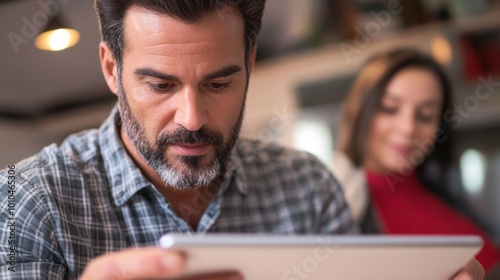 A Man Using a Tablet Computer While Sitting in an Office