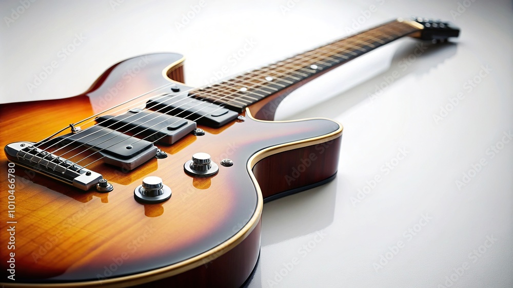 Extreme close-up of colorful guitars on white background Extreme close-up of colorful guitars on white background