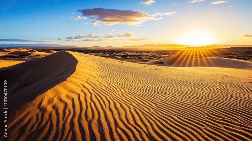 Naklejka premium Golden Sunset Over Vast Desert Dunes