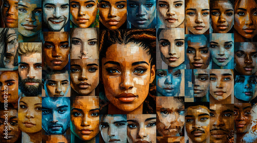 Mosaic Portrait Art: Faces Composed of Tiles photo