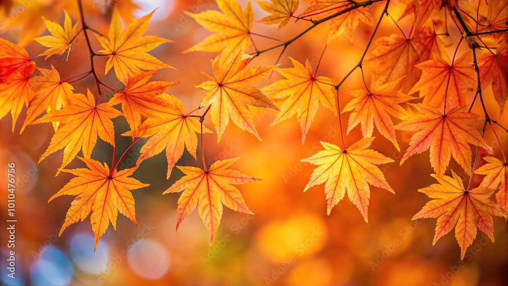 Extreme Close-Up of maple tree in autumn season, leaves changing color to orange Extreme Close-Up of maple tree in autumn season, leaves changing color to orange