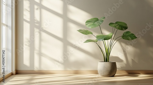 Minimalist Plant in a Modern Pot on Neutral Background