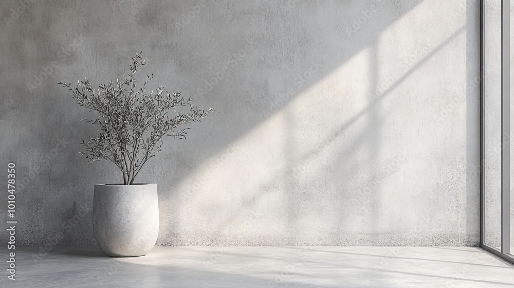 Minimalist Plant in a Modern Pot on Neutral Background Minimalist Plant in a Modern Pot on Neutral Background