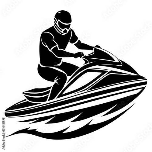 Jet Ski Rider: Black and White Vector Illustration 