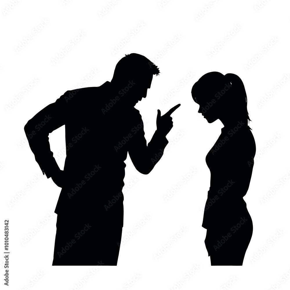A man in silhouette, the business man appears to be scolding with the woman vector silhouette A man in silhouette, the business man appears to be scolding with the woman vector silhouette
