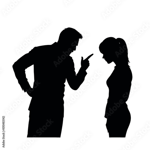 A man in silhouette, the business man appears to be scolding with the woman vector silhouette