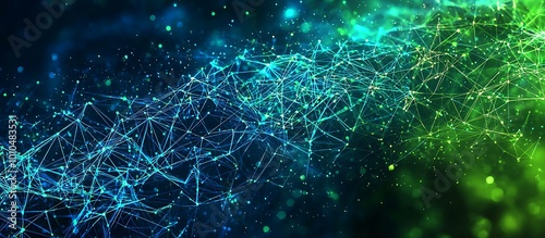 Blue and green cyber nano data theme representing AI, big data, and advanced communications.