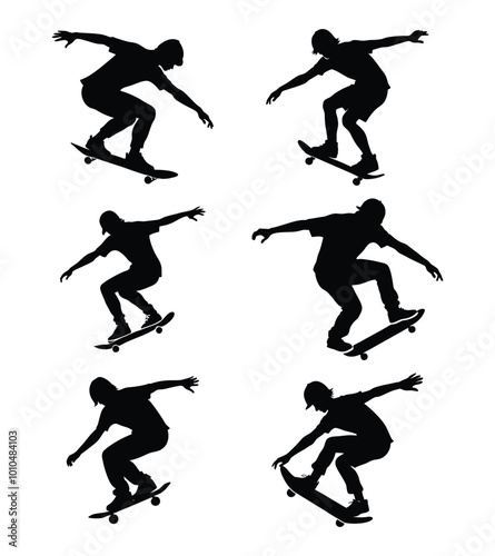 Skateboard silhouette vector collection.