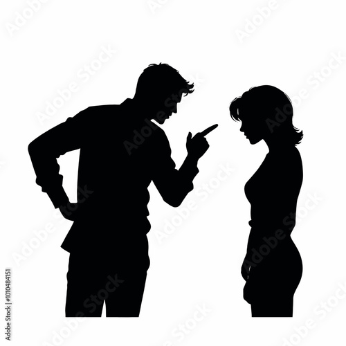 A man in silhouette, the business man appears to be scolding with the woman vector silhouette