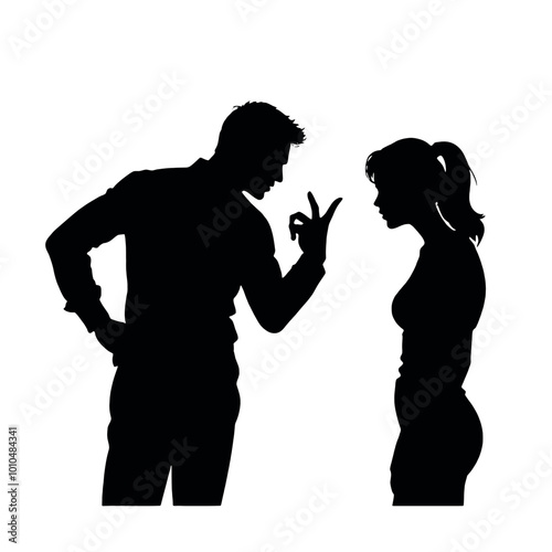 A man in silhouette, the business man appears to be scolding with the woman vector silhouette