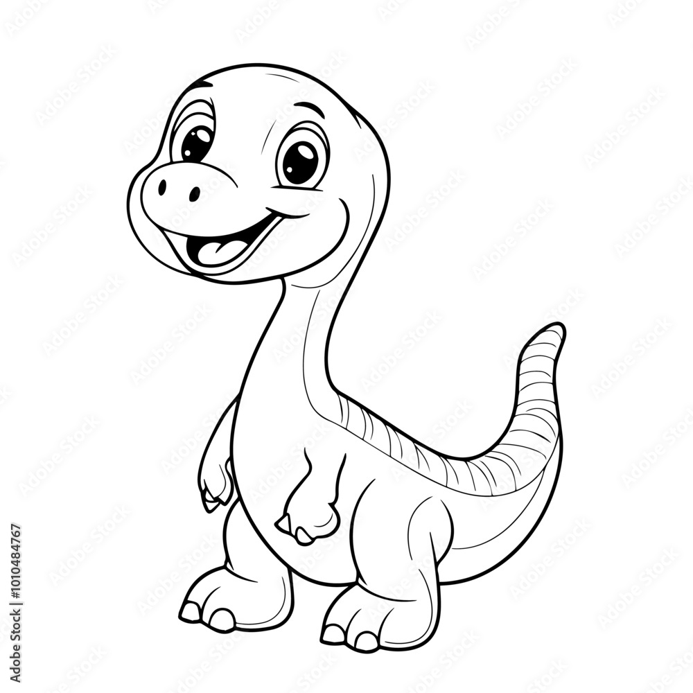 Fototapeta premium Baby Dinosaur Line Art Illustration. Adorable Dinosaur Character Colouring Page