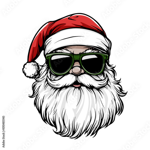 Cool Santa Claus with Red Sunglasses Cartoon. Stylish Santa in Shades and Santa Hat Illustration
