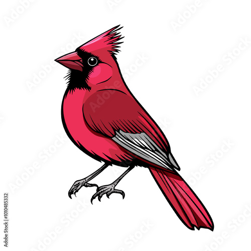 Colorful Cardinal Bird in Nature Illustration. Red Cardinal Bird on Branch Vector Art