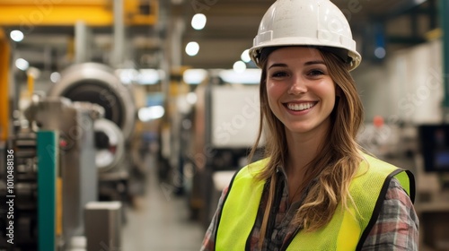 Wallpaper Mural Smiling Female Industrial Worker Wearing a Hard Hat and Safety Vest Torontodigital.ca