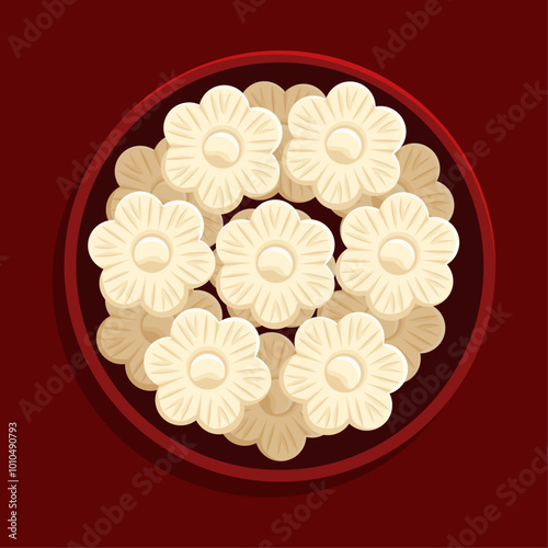 Traditional Tapioca cookies, Kuih Bangkit, 椰香饼 in red tray