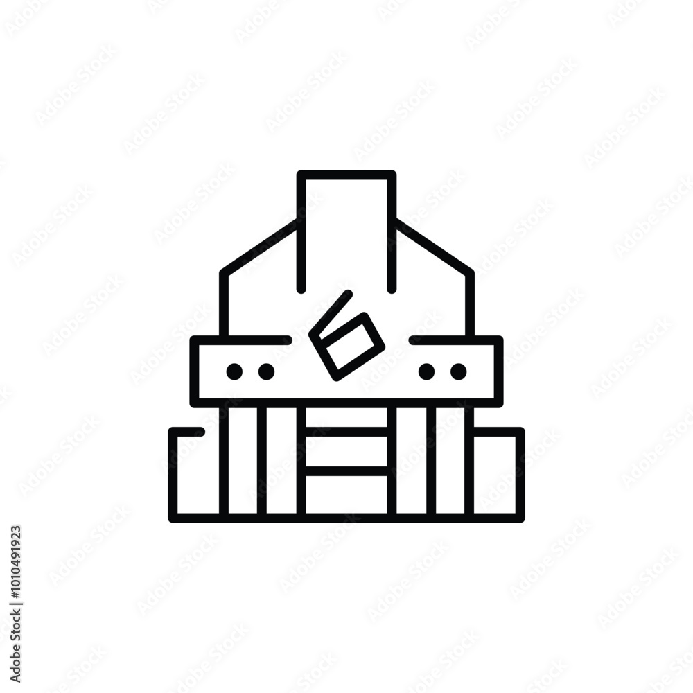 Cinema icon. Minimalistic line art of a cinema building with a film clapper symbol. Perfect for projects related to film, entertainment, and movie theaters. Vector illustration