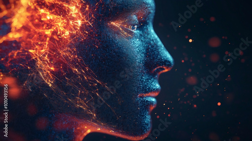 A silhouette illustration of a woman's profile, showcasing her head and brain in a fractal design, blending beauty, fashion, and imagination