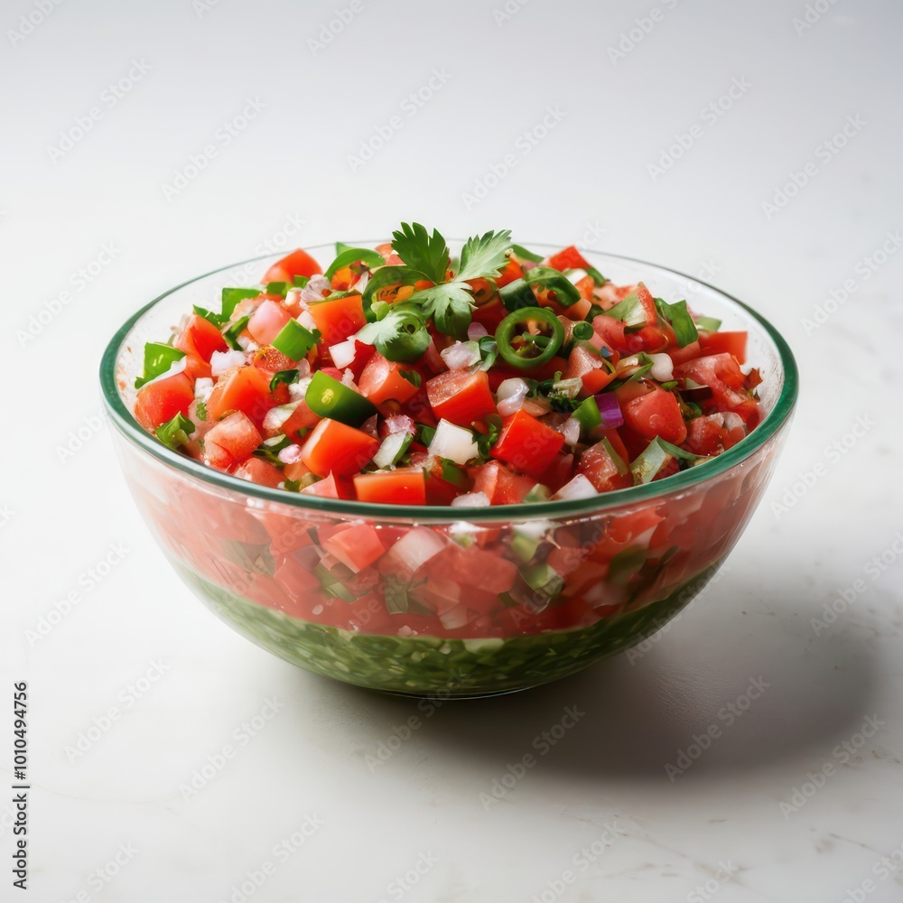Tomatoes, onions, jalapeños, cilantro, lime juice, and salt, isolated on a white background Tomatoes, onions, jalapeños, cilantro, lime juice, and salt, isolated on a white background