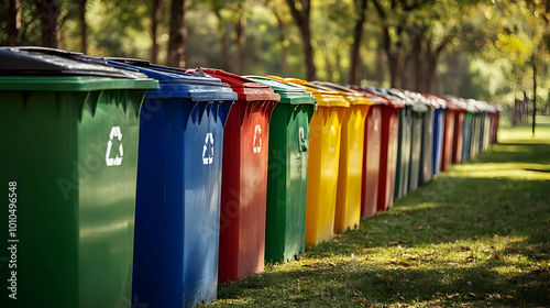 Recycle Bins in a Row: Colorful Waste Management