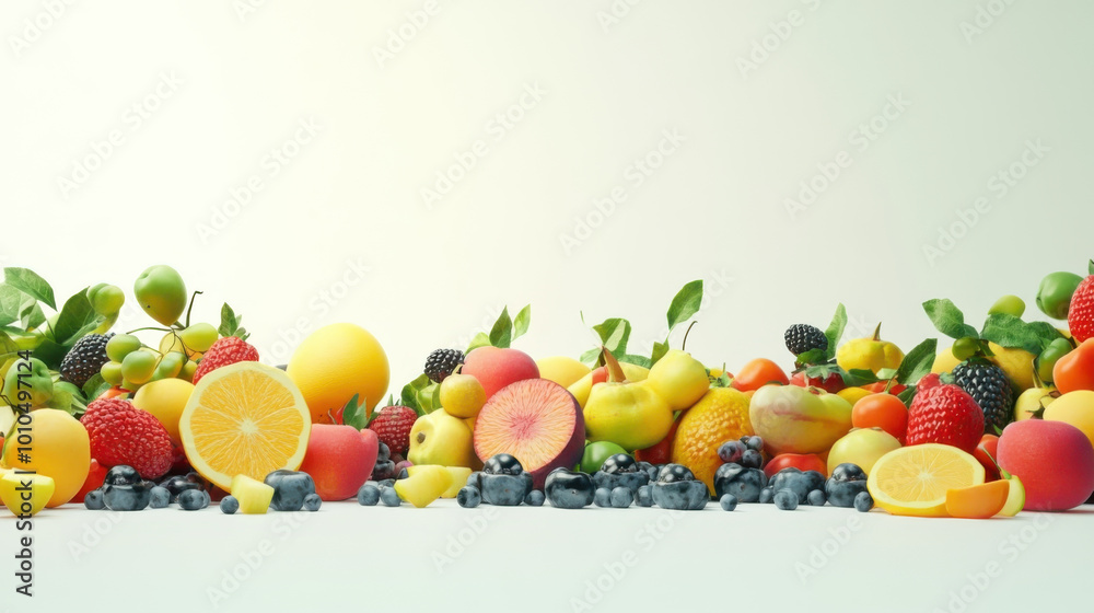 summer fruits collection, 3d render, isolated on white background summer fruits collection, 3d render, isolated on white background