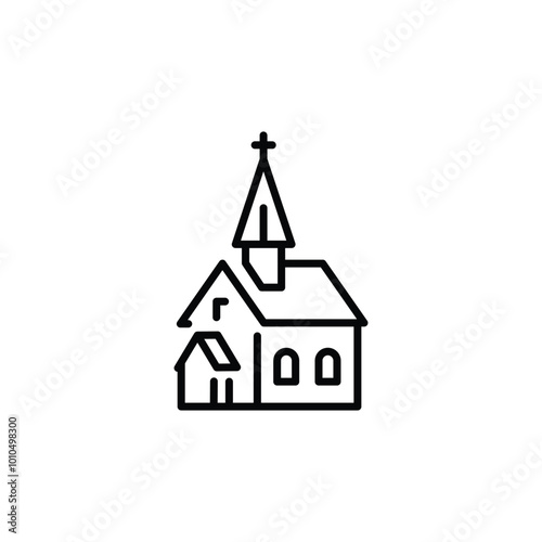 Christian church icon featuring a traditional building with crosses on the steeples, representing a place of worship and community in the Christian faith. Vector illustration.