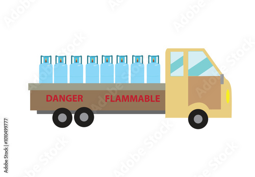 A Home delivery service 
Truck carrying fuel cylinders. Editable Clip Art.