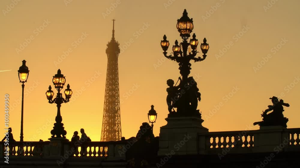 Alexandre 3 bridge and Eiffel Tower at sunset, Paris France Alexandre 3 bridge and Eiffel Tower at sunset, Paris France