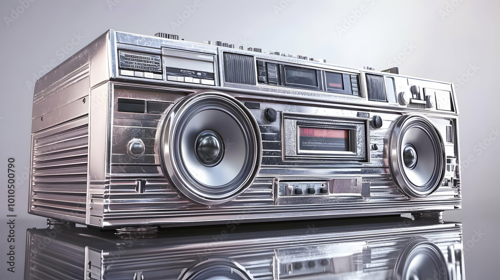 Silver Boombox with Retro Style and Cassette Player Silver Boombox with Retro Style and Cassette Player