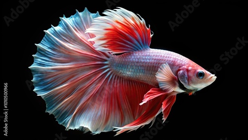 Fancy betta fish with rose tail on black background