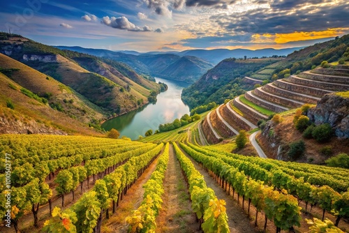 Farm of heroic grape cultivation in the canyons of the Sil River photo